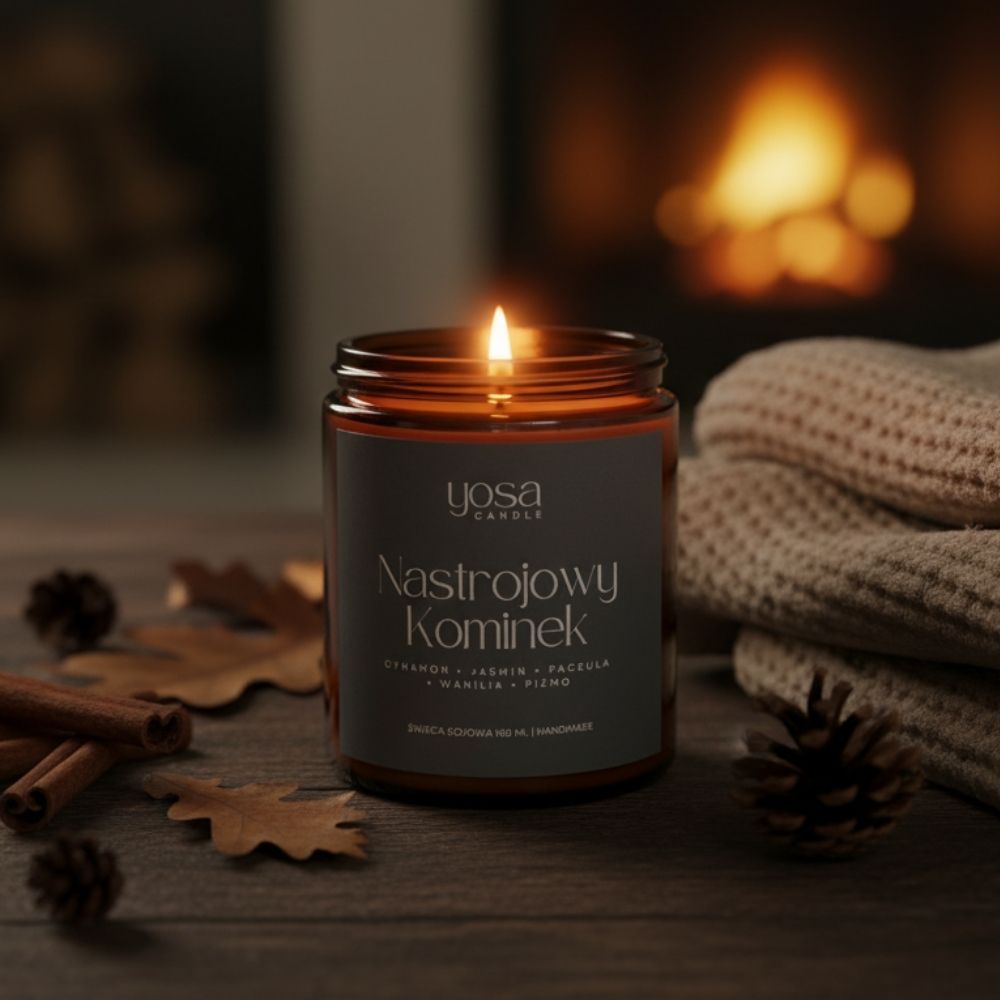 Świeca sojowa o zapachu nastrojowy kominek