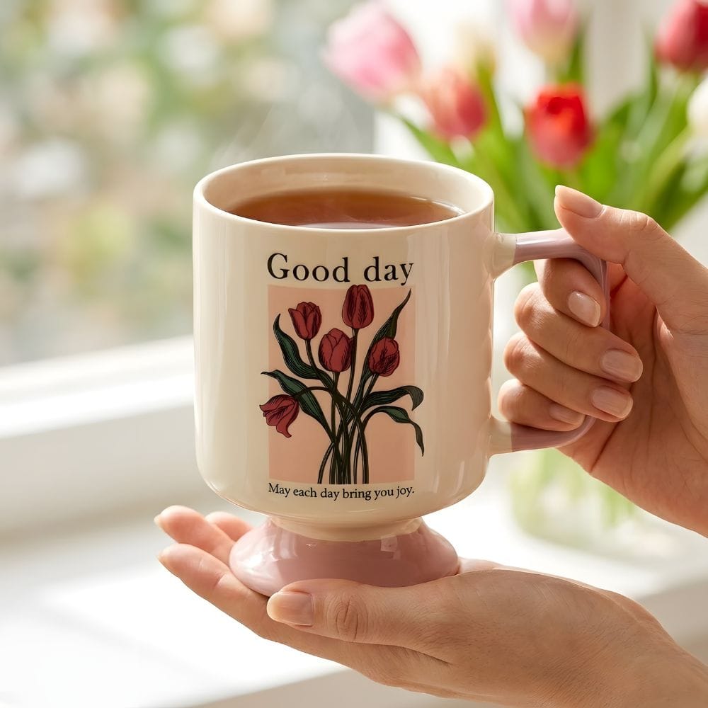 Kubek Good Day 300 ml różowy z napisem i stópką