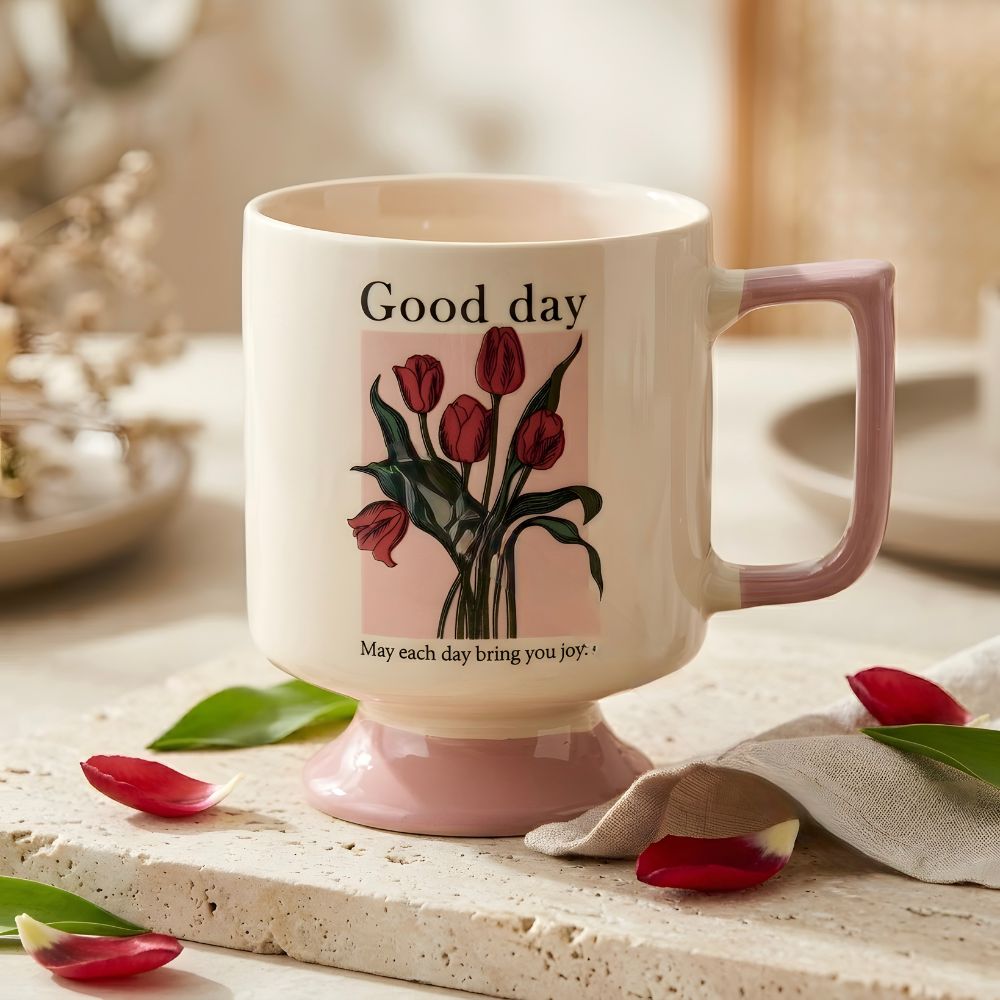 Kubek Good Day 300 ml różowy z napisem i stópką