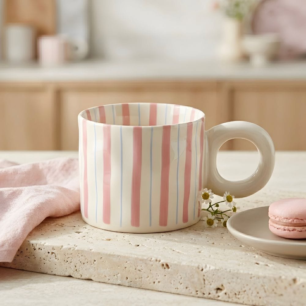Kubek Kolorowe Paski 380 ml różowo-błękitny z porcelany