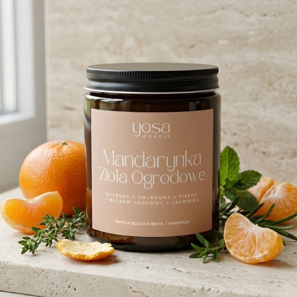 Świeca sojowa Mandarynka i Zioła Ogrodowe Yosa Candle z naturalnego wosku sojowego