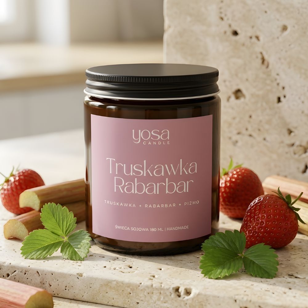 Świeca sojowa Truskawka Rabarbar Yosa Candle z naturalnego wosku sojowego